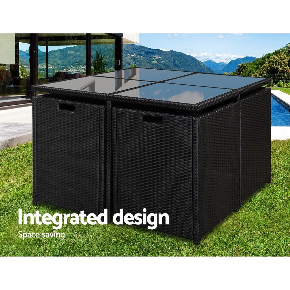 Black 5 Piece Wicker Outdoor Dining Set