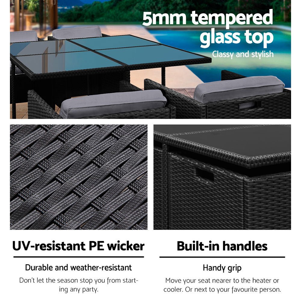 Black 5 Piece Wicker Outdoor Dining Set