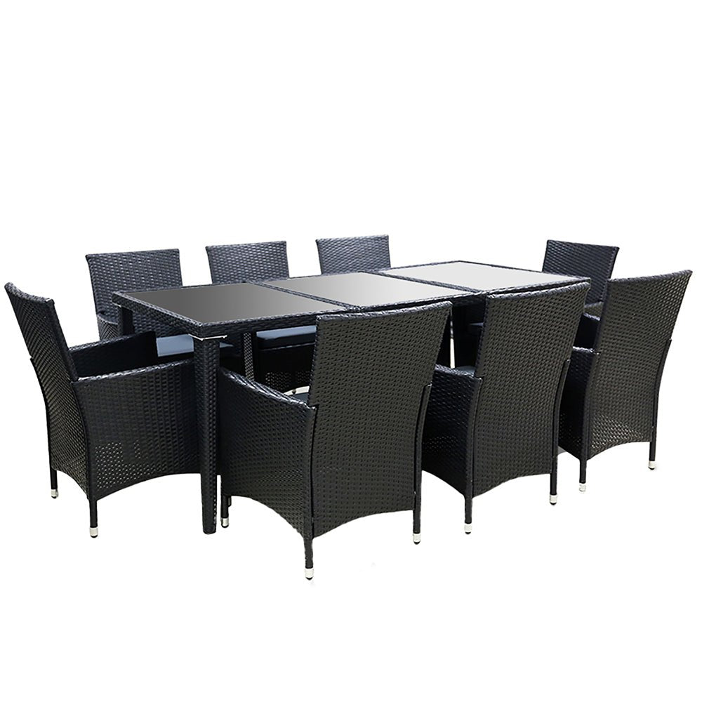 Large 9 Piece Outdoor Dining Set - Black