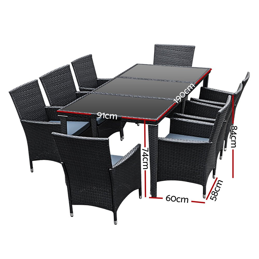 Large 9 Piece Outdoor Dining Set - Black
