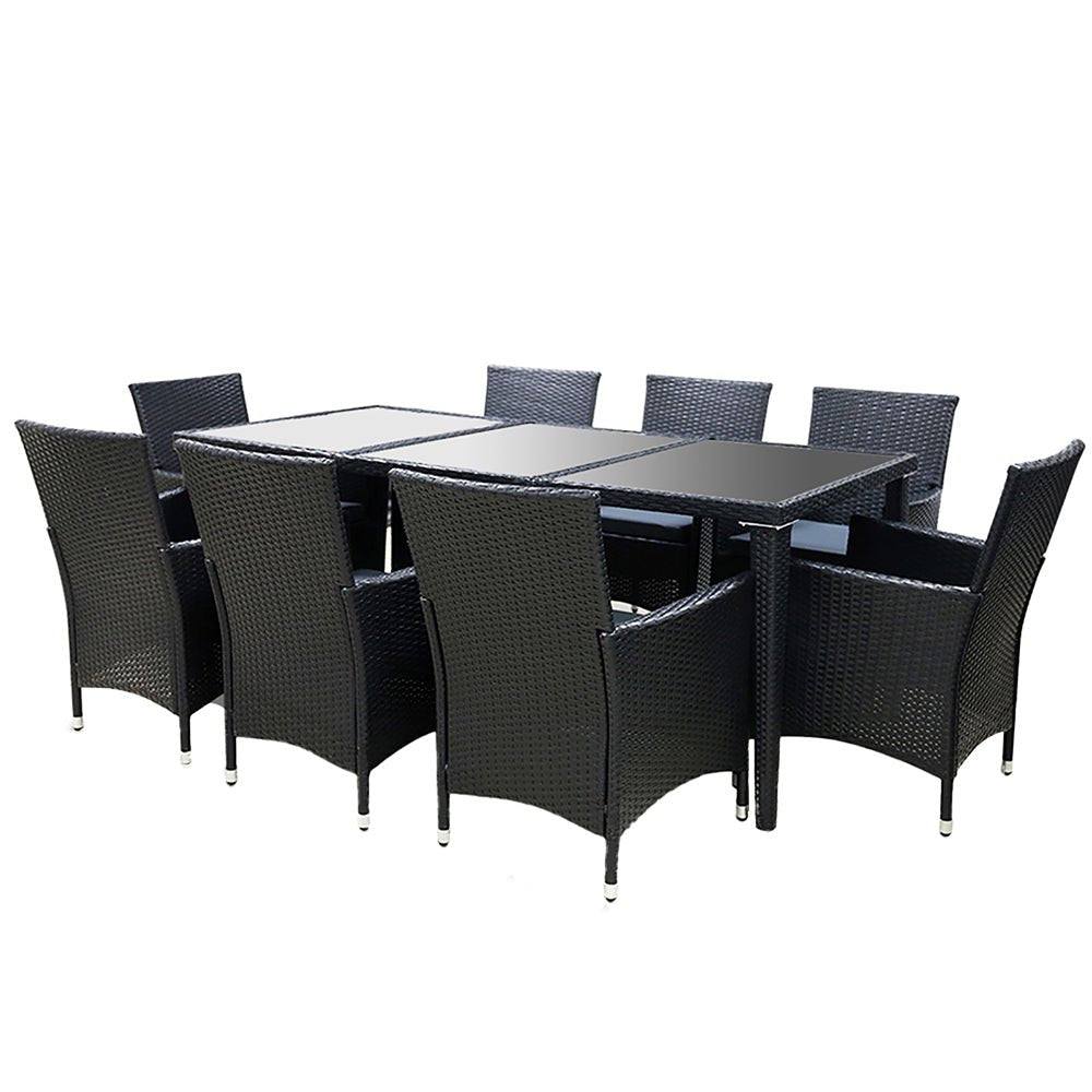 Large 9 Piece Outdoor Dining Set - Black