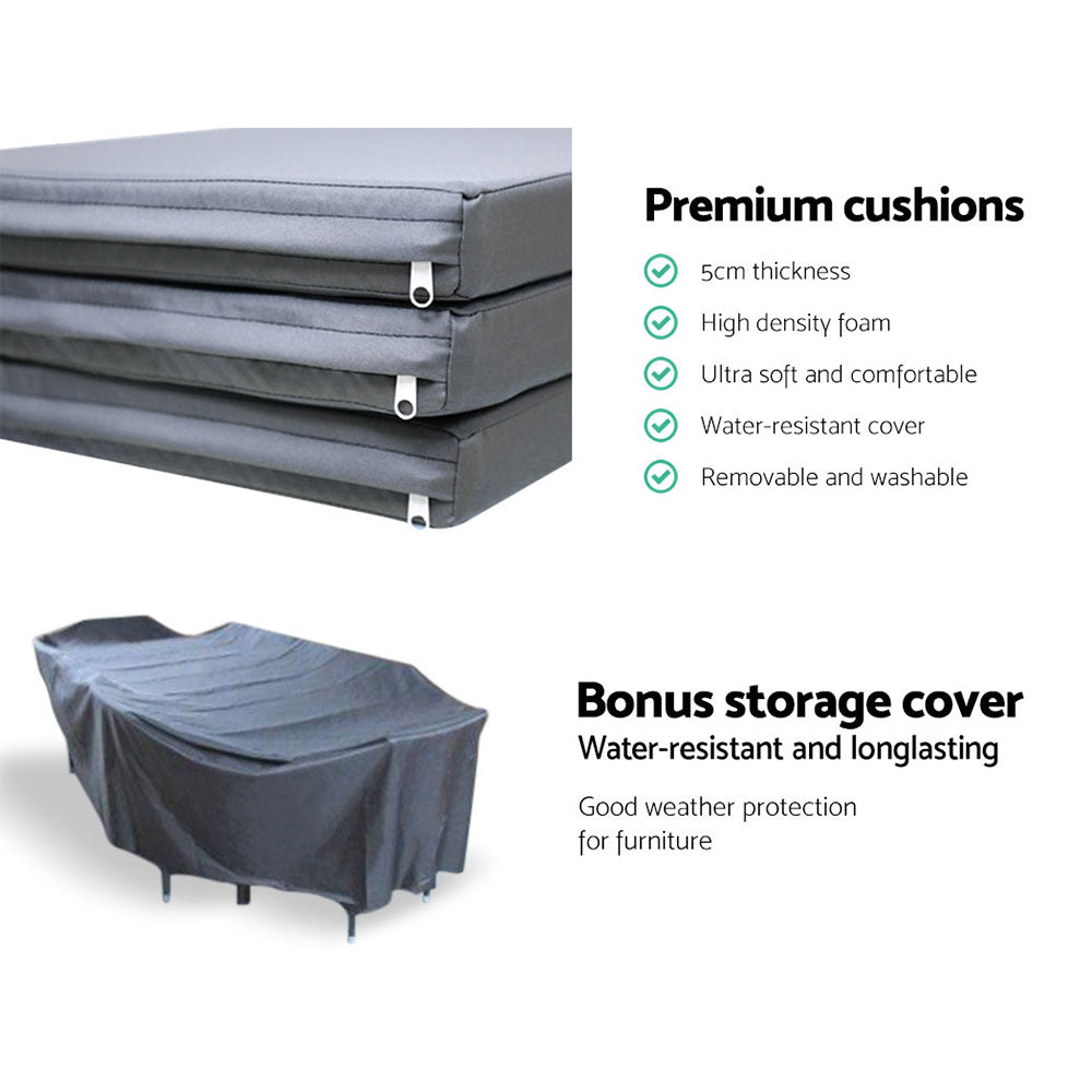 Large 9 Piece Outdoor Dining Set - Black