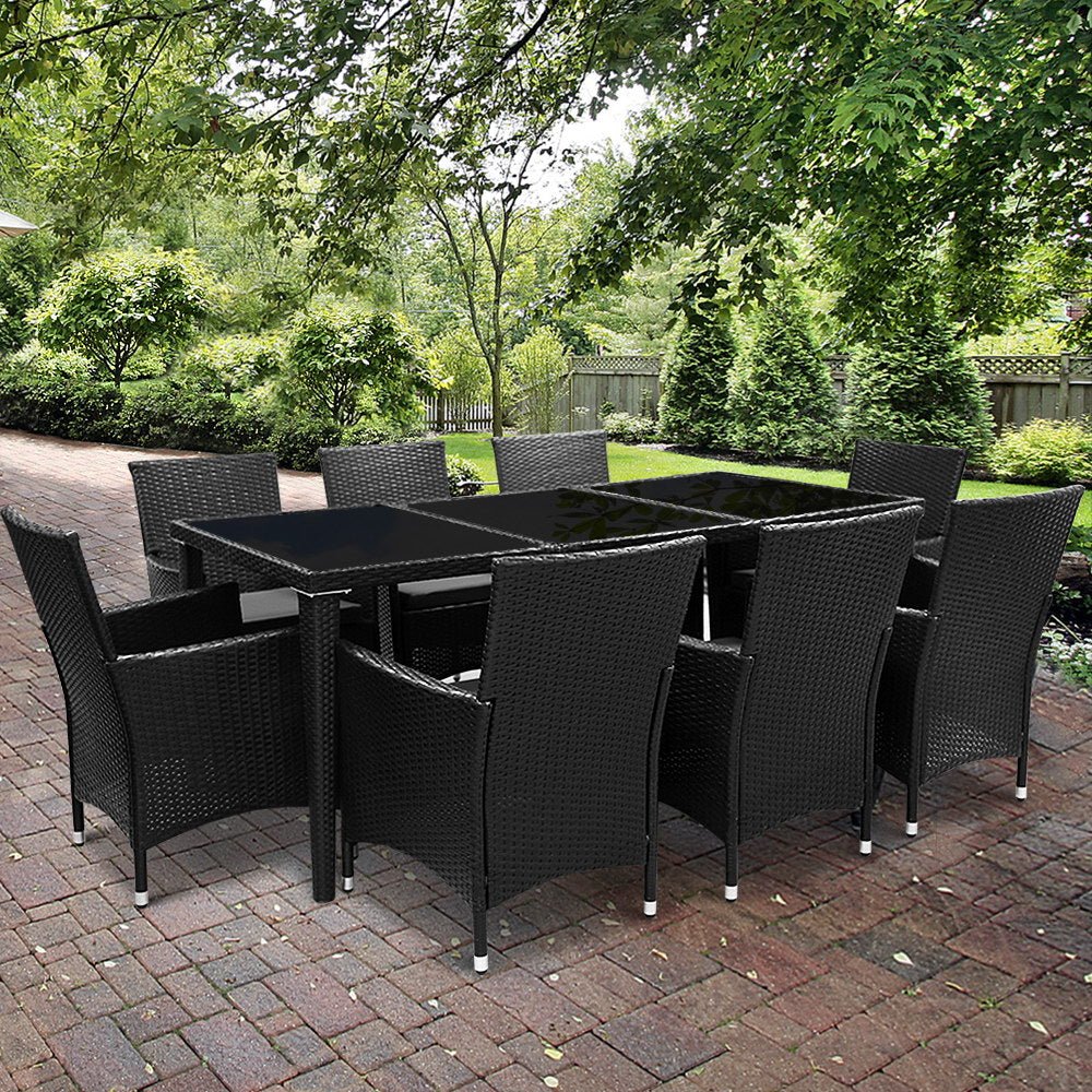 Large 9 Piece Outdoor Dining Set - Black