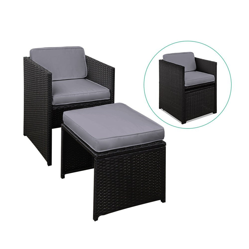 Large 9 Piece Wicker Outdoor Dining Set - Black & Grey