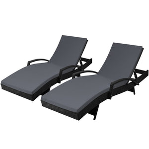Outdoor Sun Lounge Chair Set With Black Cushions