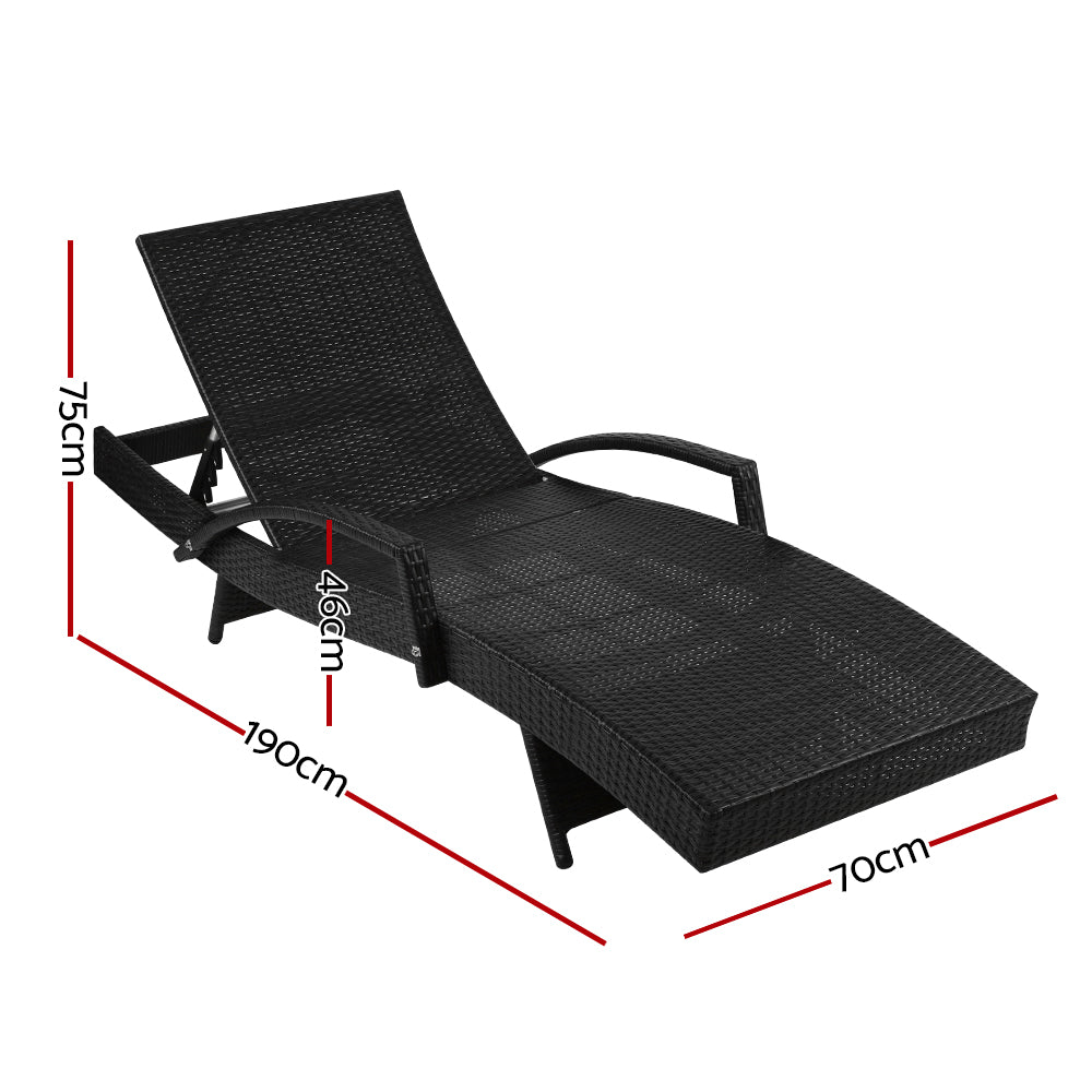 Outdoor Sun Lounge Chair Set With Black Cushions
