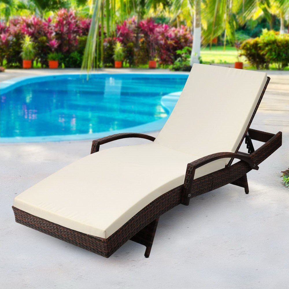 Brown Outdoor Sun Lounge Reclined