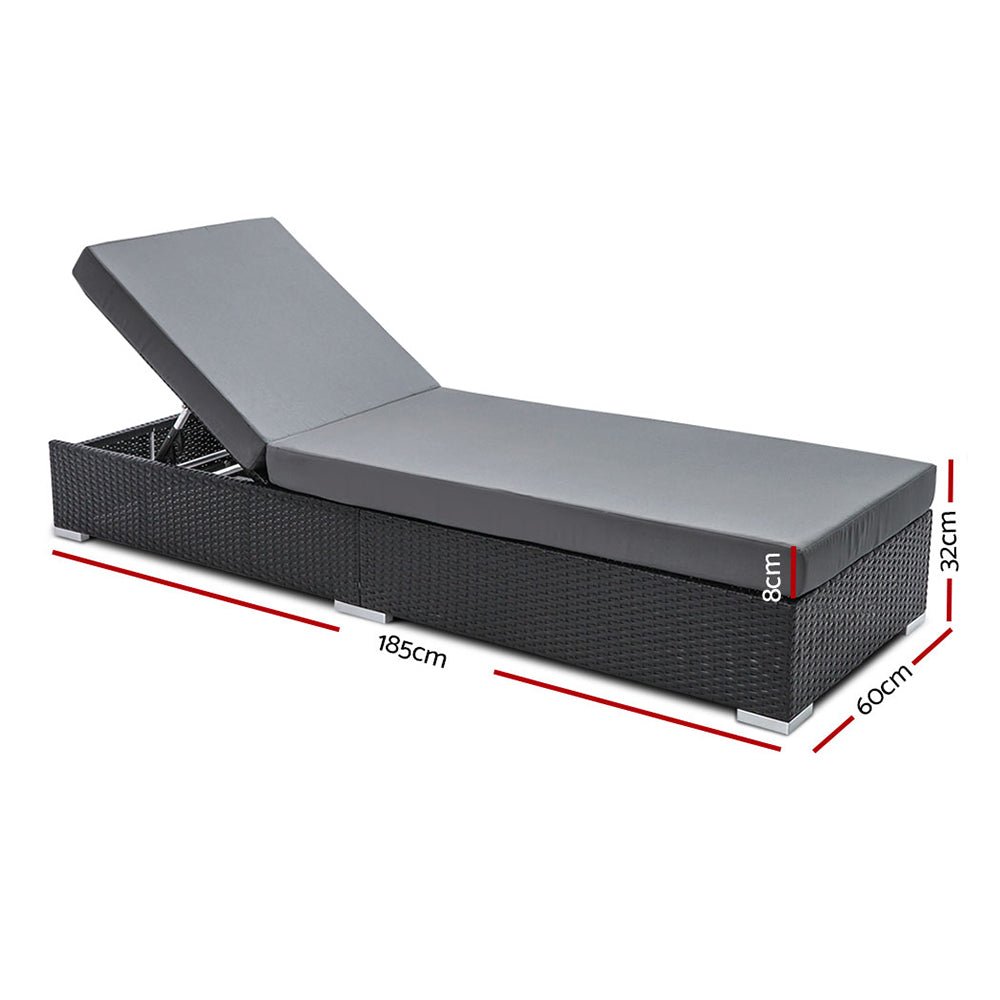 Outdoor Sun Lounge With Wicker Cushions - Pool Furniture