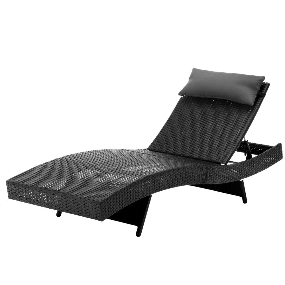 Outdoor Black Wicker Sun Lounge