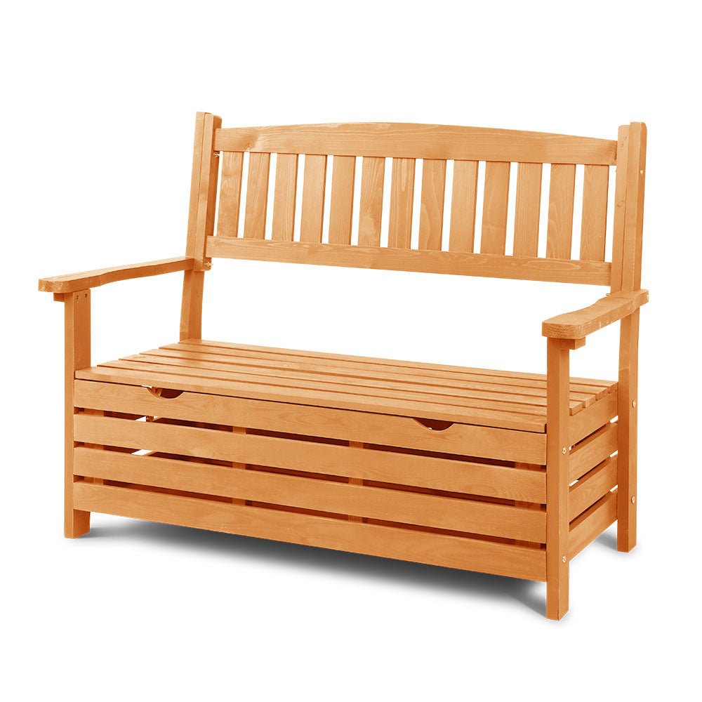 Outdoor Wooden Bench With Storage - 2 Seater