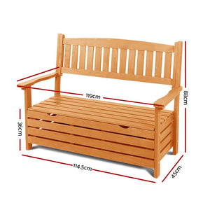Outdoor Wooden Bench With Storage - 2 Seater