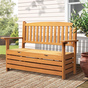 Outdoor Wooden Bench With Storage - 2 Seater