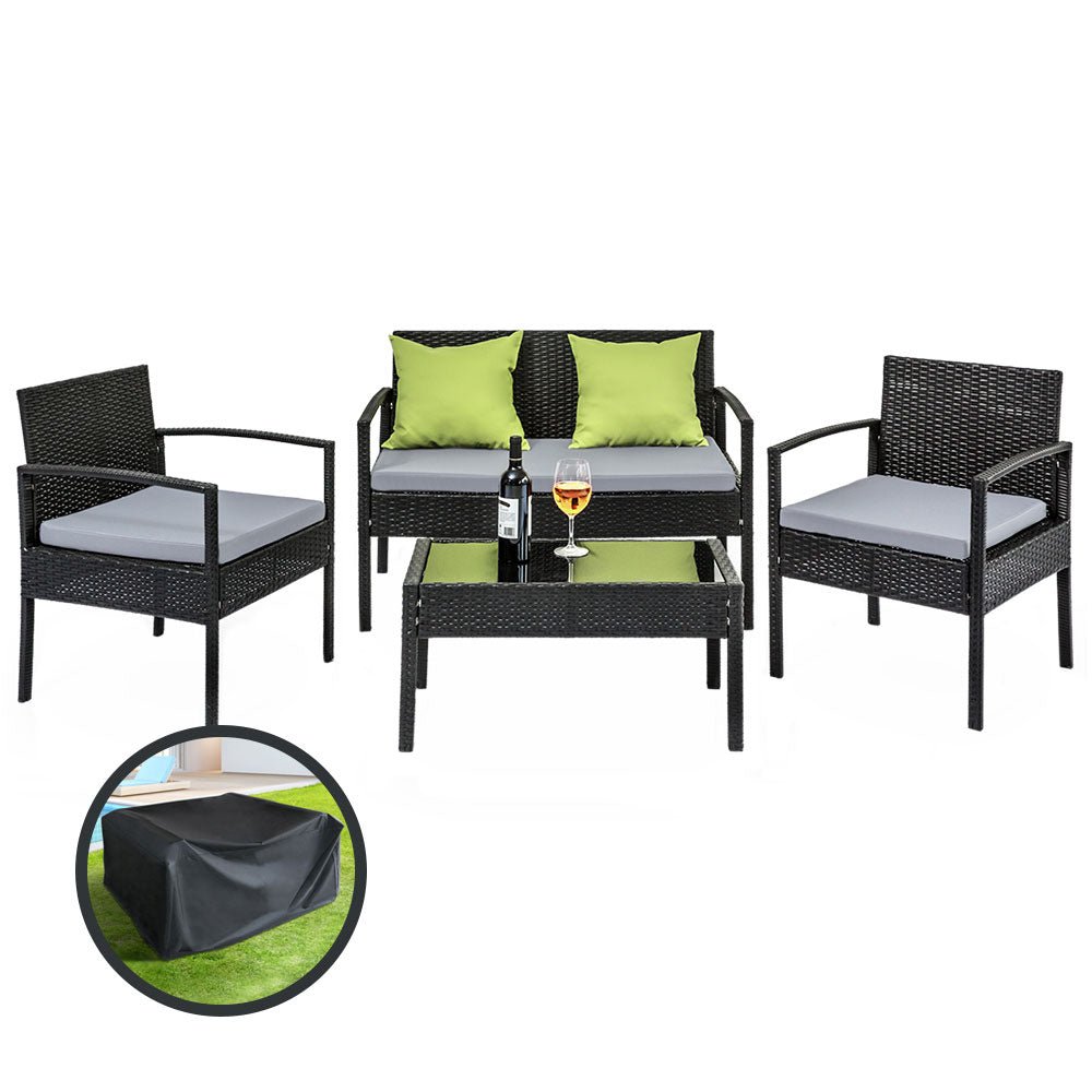 Gardeon Outdoor Furniture Lounge Setting Garden Patio Wicker Cover Table Chairs