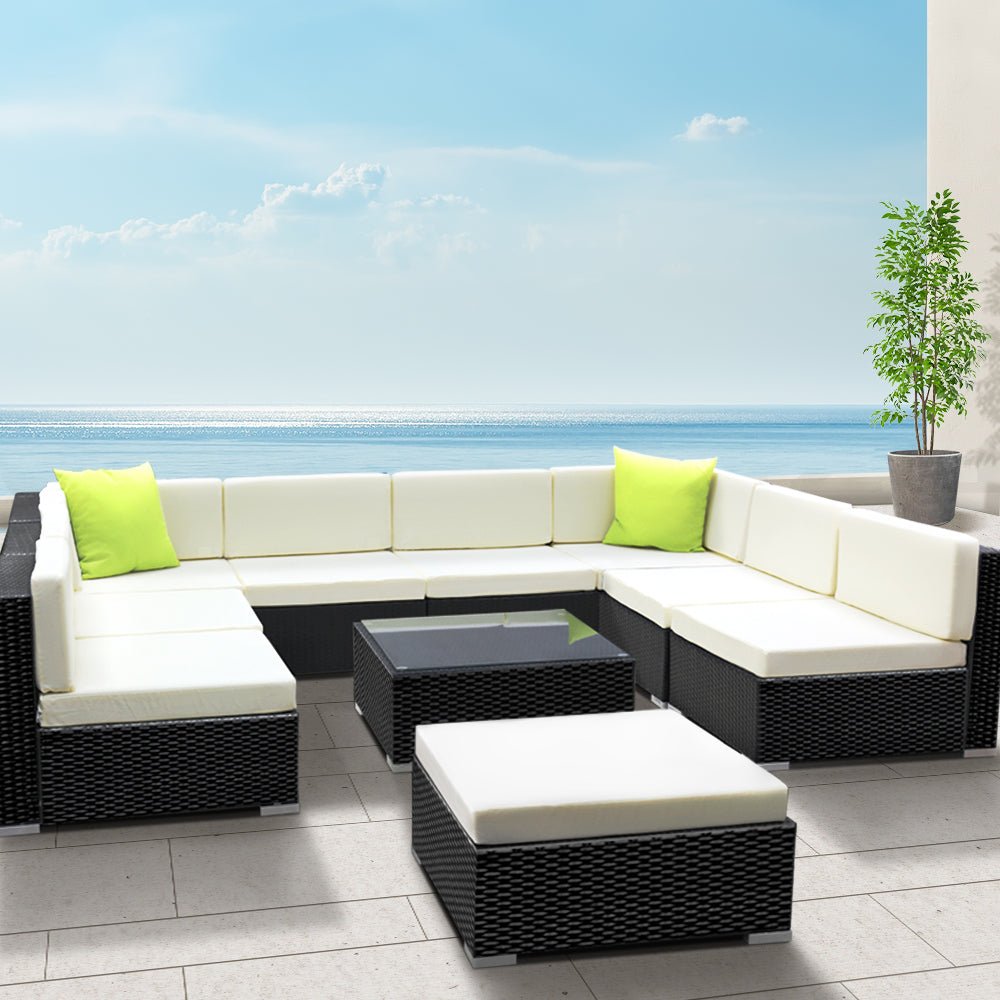 Large 10 Piece Outdoor Sofa Set For Patio Deck