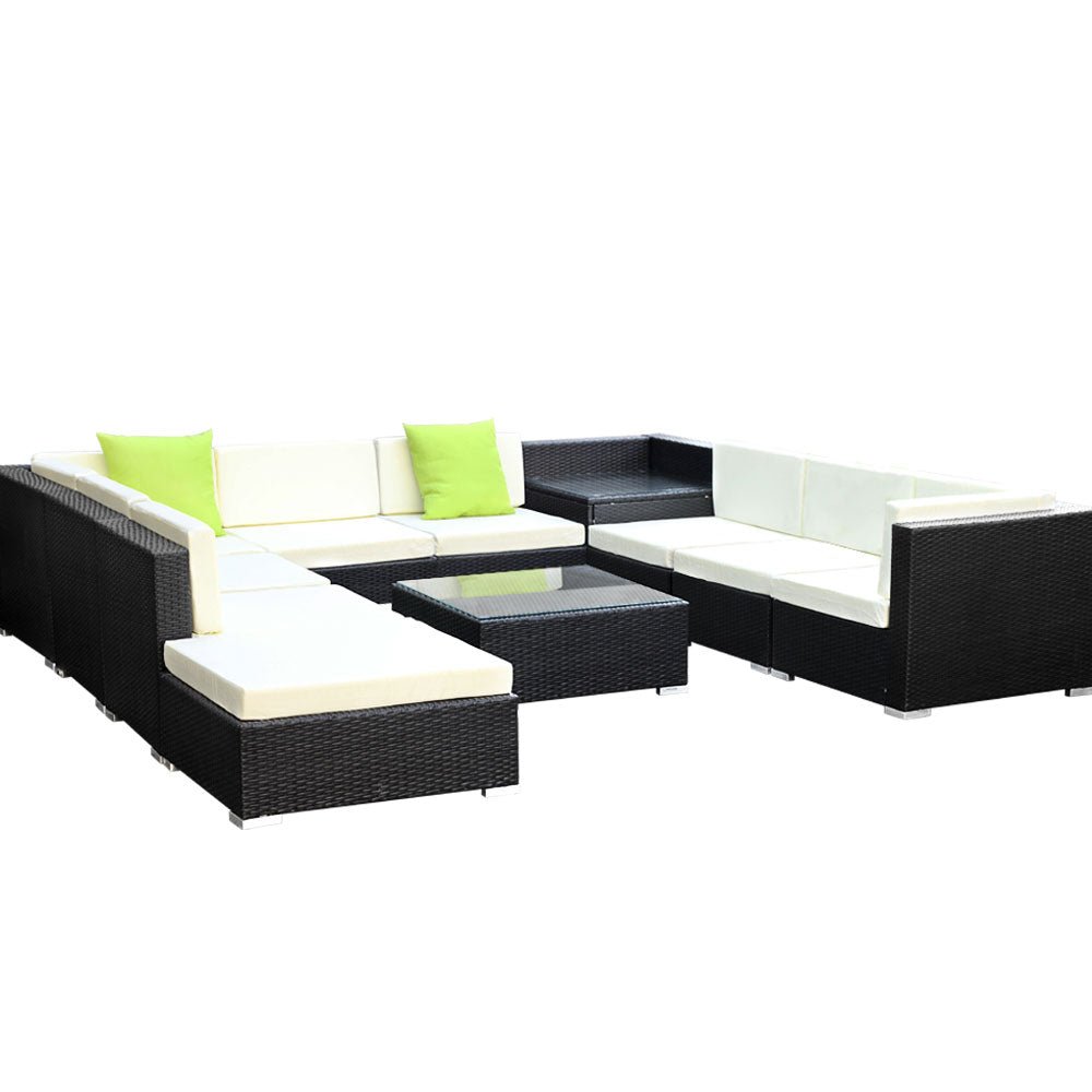 Large 11PCS Outdoor Sofa Set With Wicker Cushions