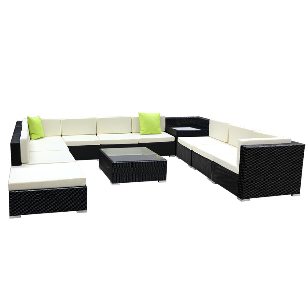 Large 12PCS Outdoor Sofa Set With Wicker Cushions