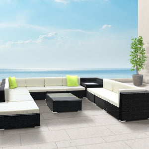 Large 12PCS Outdoor Sofa Set With Wicker Cushions
