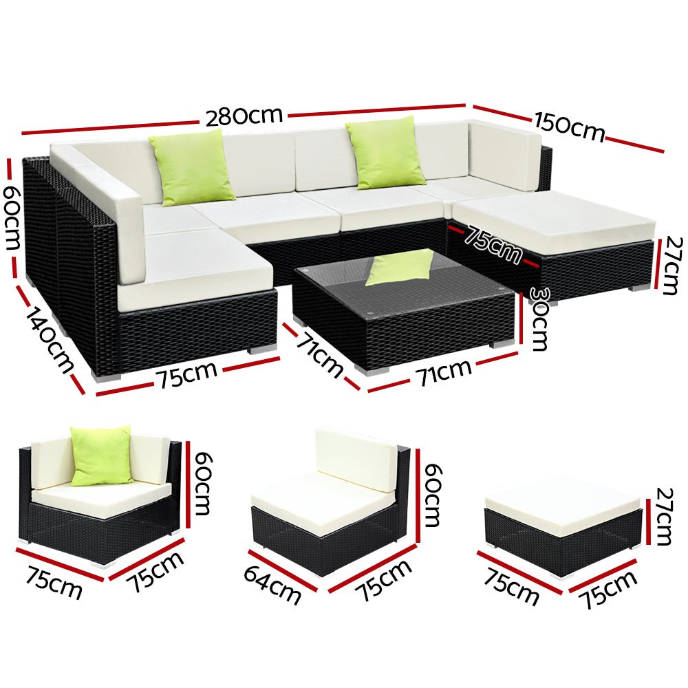 Family 7PCS Sofa Set With Wicker Cushions Included