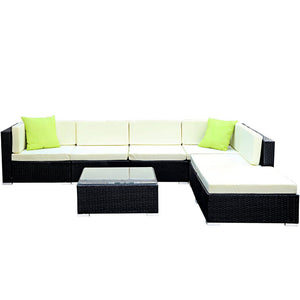 Family 7PCS Sofa Set With Wicker Cushions Included