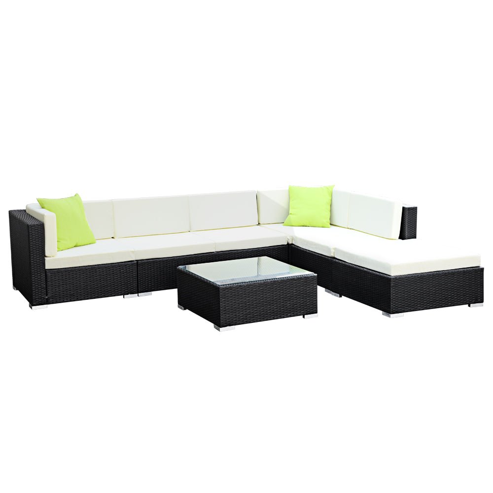 Family 7PCS Sofa Set With Wicker Cushions Included