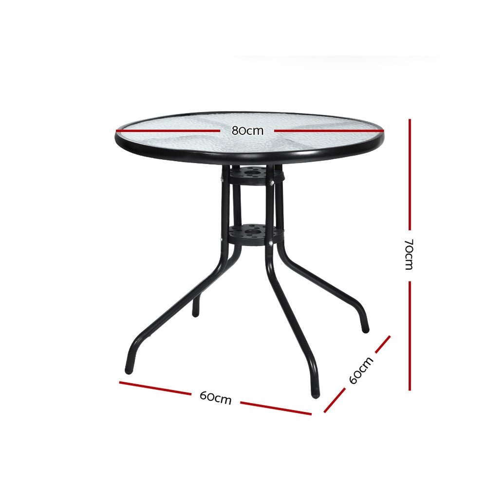 Steel Table With 70cm Glass Top