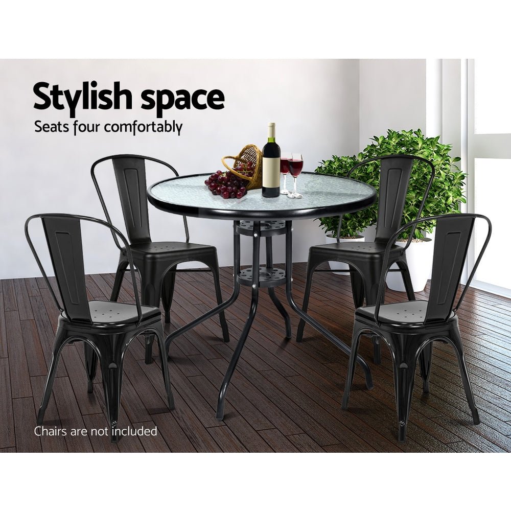 Steel Table With 70cm Glass Top