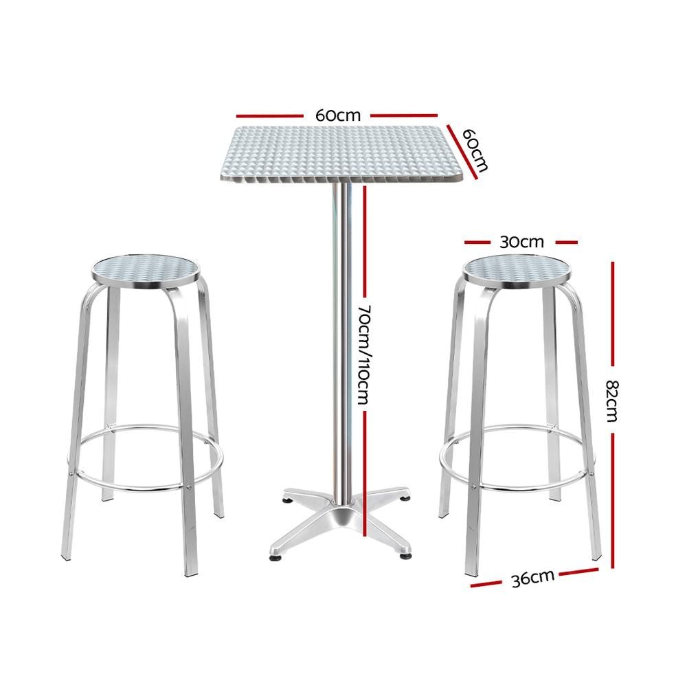 Adjustable Aluminum Cafe Bar Table And Stools Set