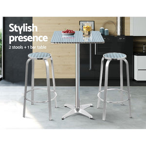 Adjustable Aluminum Cafe Bar Table And Stools Set