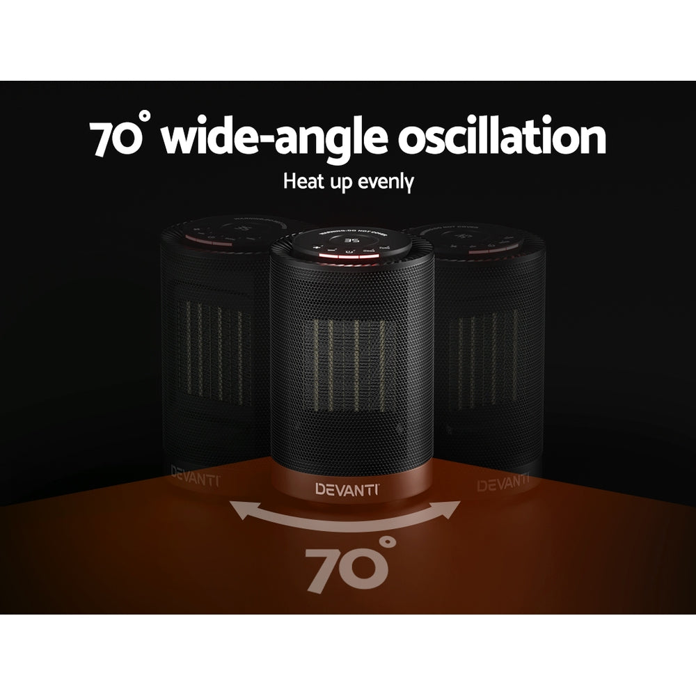 Devanti Electric Fan Heater | Portable Ceramic Standing Room Office Heaters - 1200W