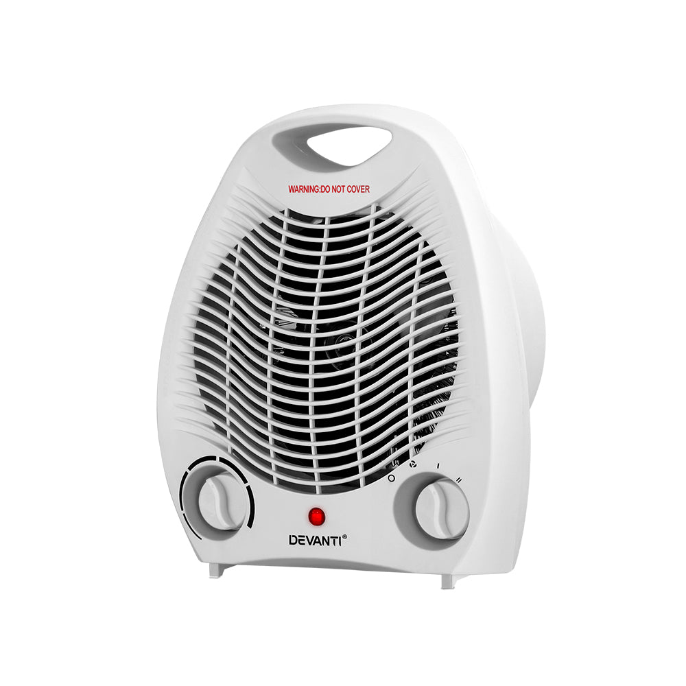 Devanti Electric Fan Heater | Portable Room Office Heaters Hot Cool Wind - 2000W