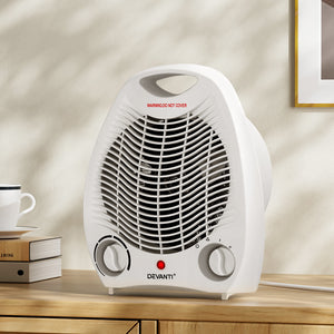 Devanti Electric Fan Heater | Portable Room Office Heaters Hot Cool Wind - 2000W