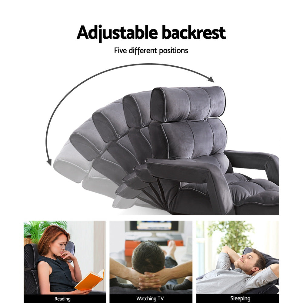 Adjustable Charcoal Lounger with Arm Rests