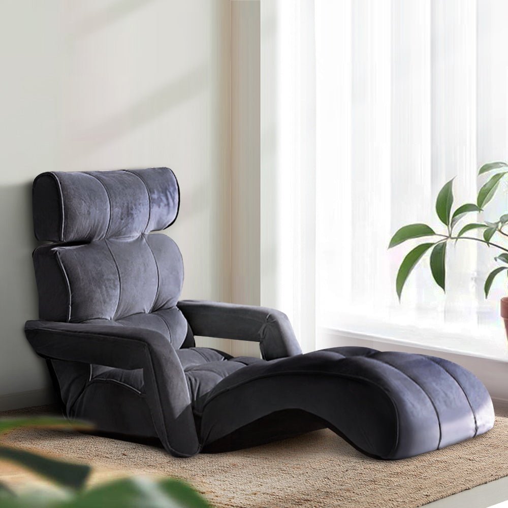 Adjustable Charcoal Lounger with Arm Rests