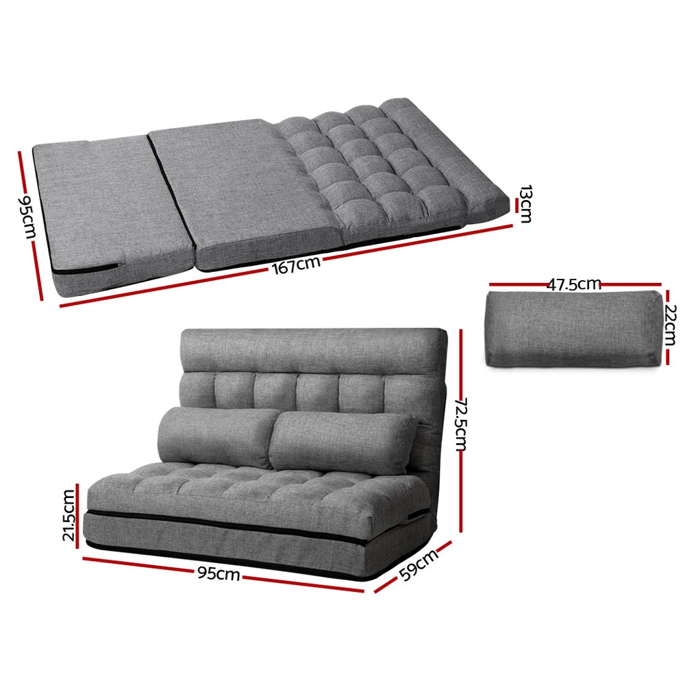 Grey 2-seater Folding Floor Charcoal Sofa Bed