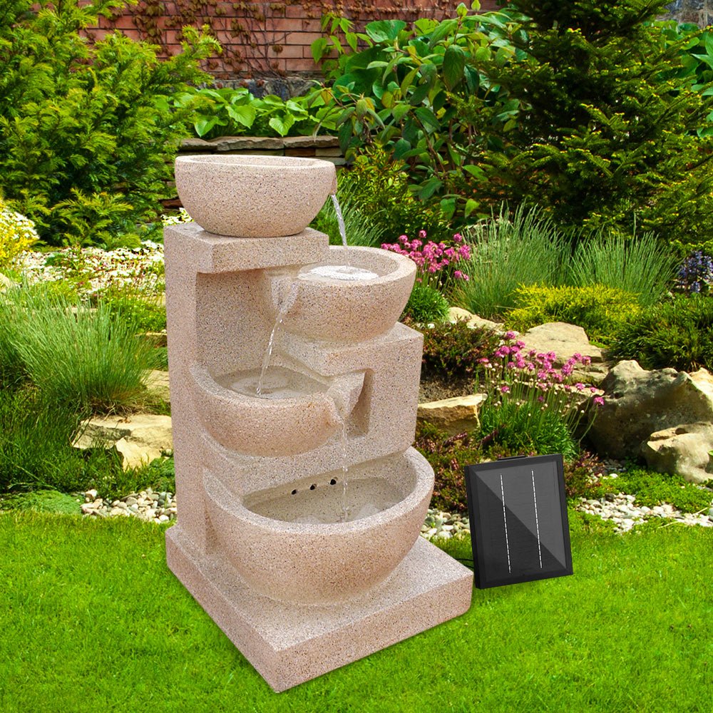 Beige Garden Fountain With Solar Powered Pump