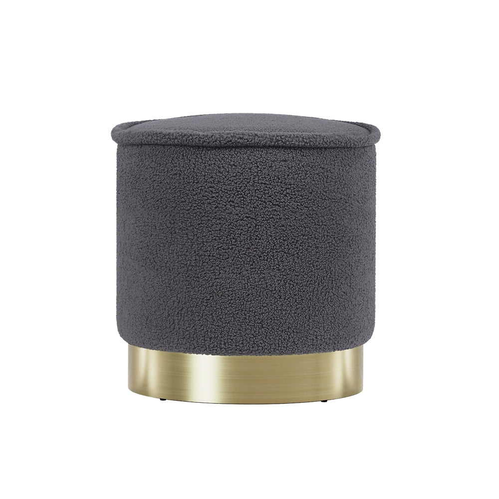 Ottoman Round Foot Stool Teddy Fabric Foot Rest Padded Seat Charcoal by Artiss