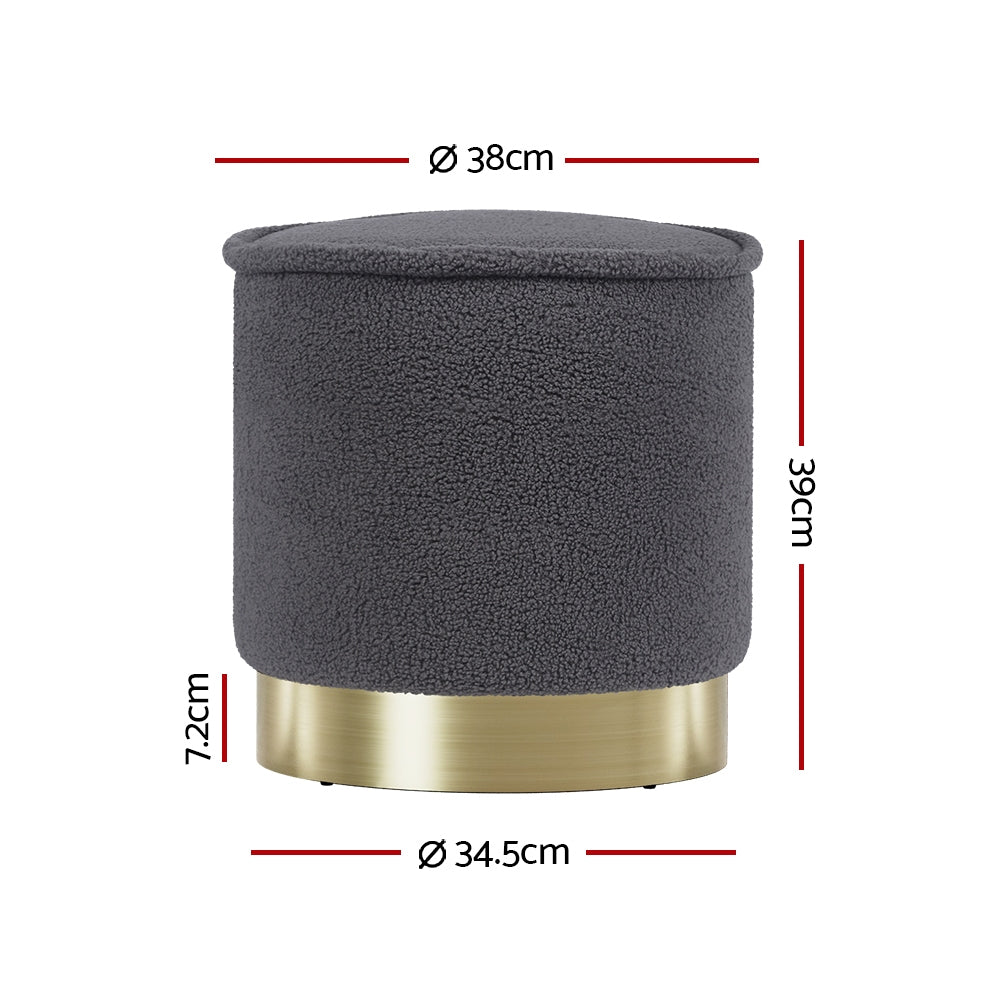 Ottoman Round Foot Stool Teddy Fabric Foot Rest Padded Seat Charcoal by Artiss