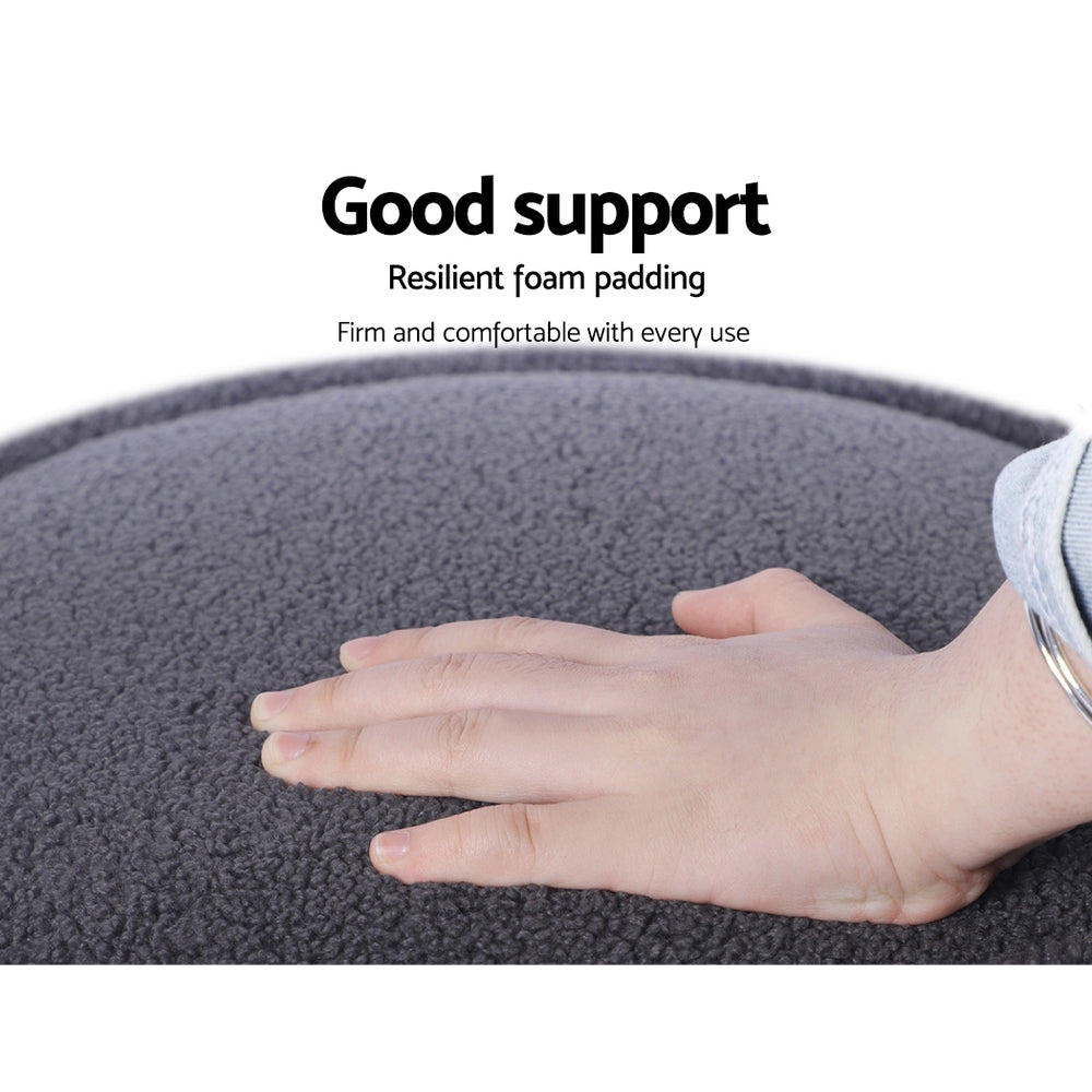 Ottoman Round Foot Stool Teddy Fabric Foot Rest Padded Seat Charcoal by Artiss