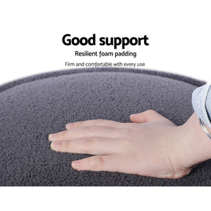 Ottoman Round Foot Stool Teddy Fabric Foot Rest Padded Seat Charcoal by Artiss