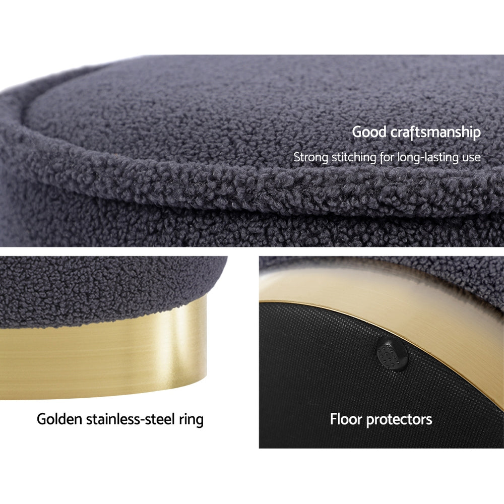 Ottoman Round Foot Stool Teddy Fabric Foot Rest Padded Seat Charcoal by Artiss