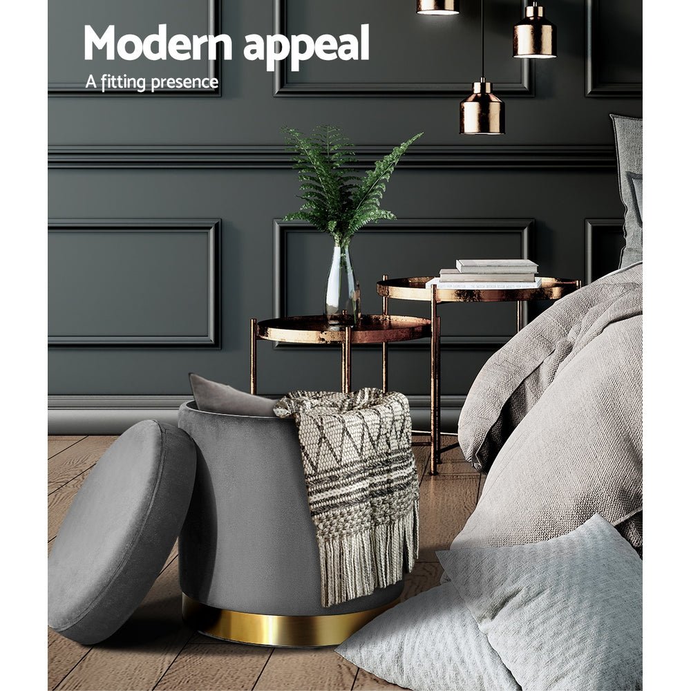 Classic Dark Round Velvet Ottoman / Foot Rest