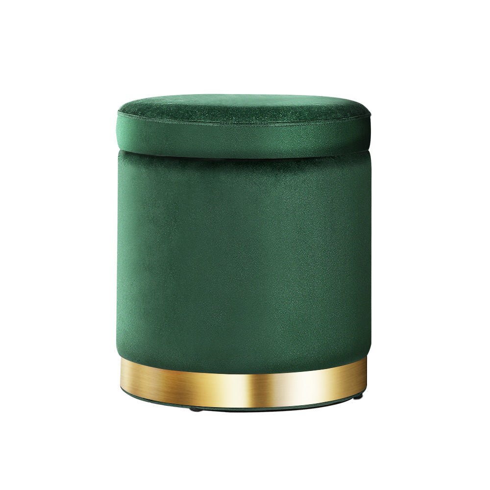 Classic Green Round Velvet Ottoman / Foot Rest