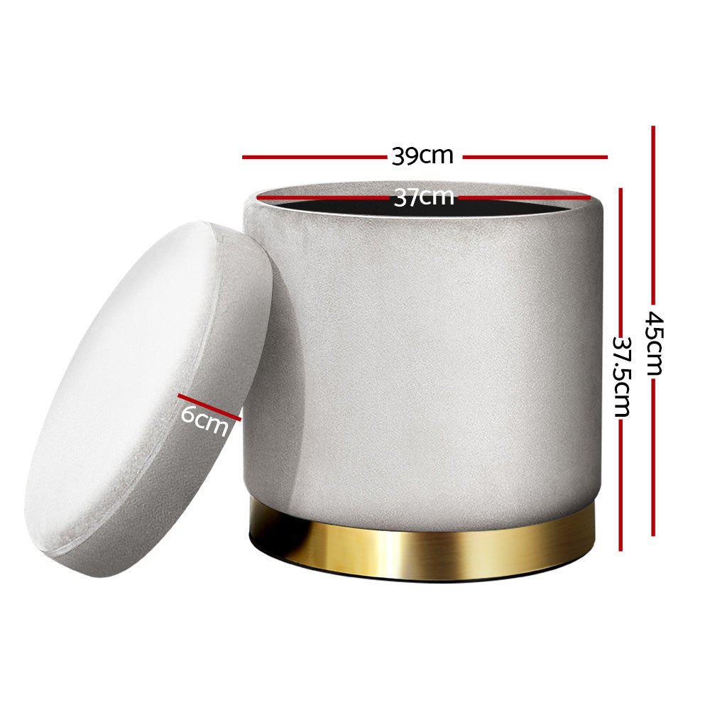 Classic Grey Round Velvet Ottoman / Foot Rest