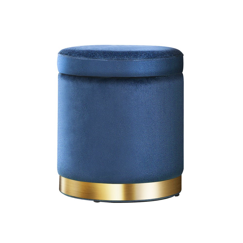 Classic Navy Round Velvet Ottoman / Foot Rest