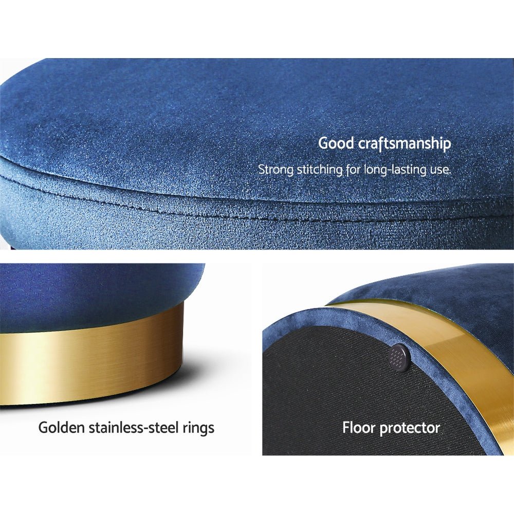 Classic Navy Round Velvet Ottoman / Foot Rest
