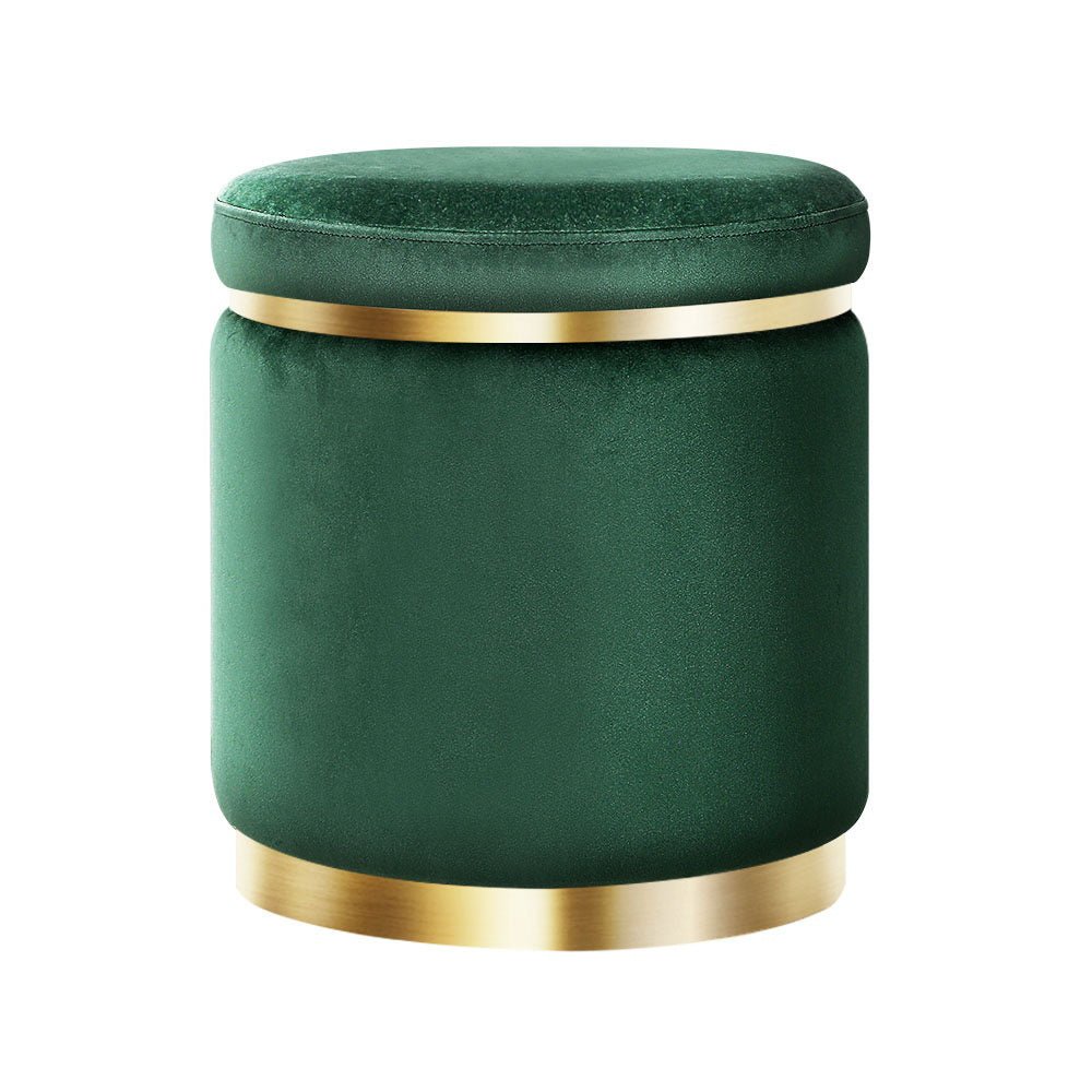 Round Green Velvet Ottoman / Foot Rest