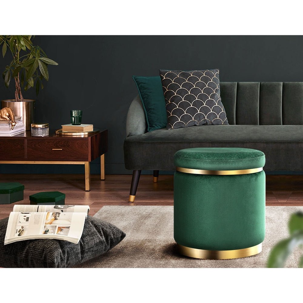 Round Green Velvet Ottoman / Foot Rest