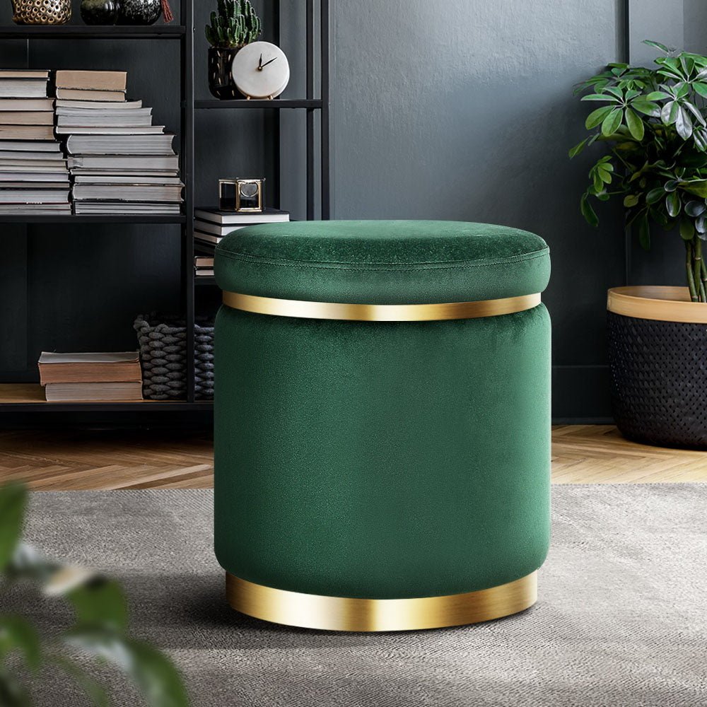 Round Green Velvet Ottoman / Foot Rest