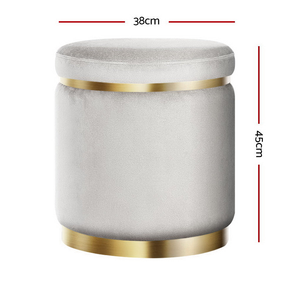 Round Grey Velvet Ottoman / Foot Rest