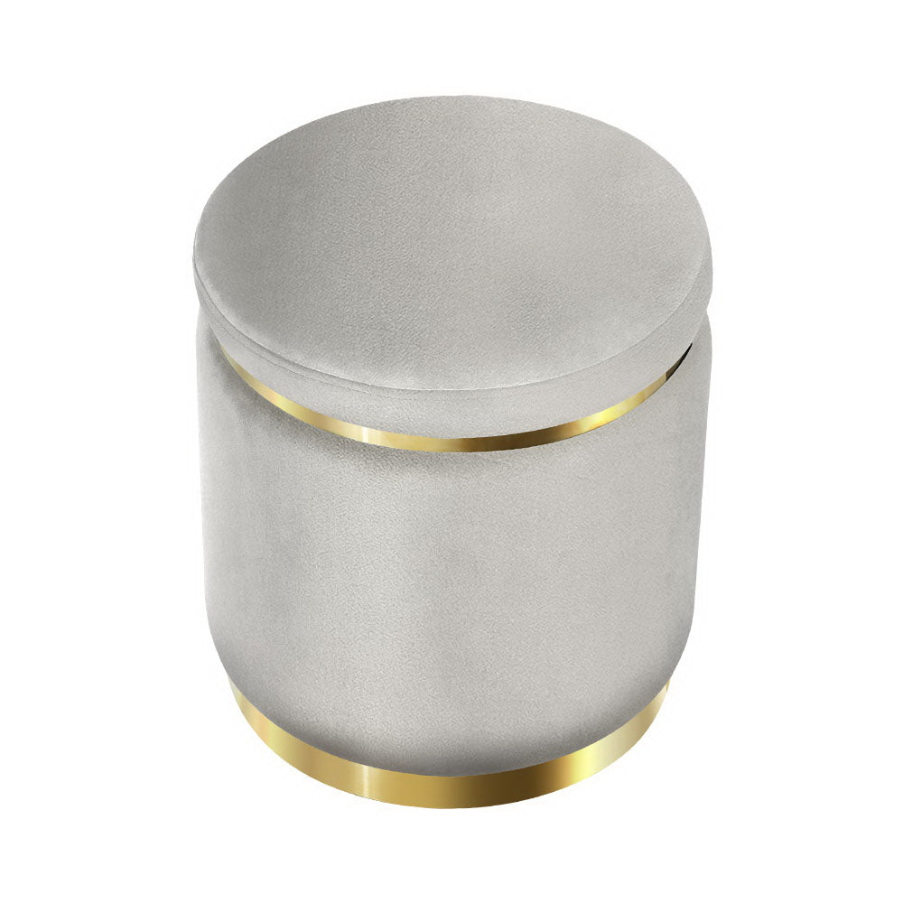 Round Grey Velvet Ottoman / Foot Rest